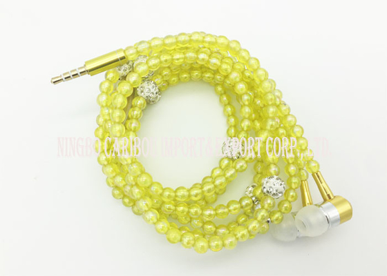 Les écouteurs jaunes de bande d'encolure avec les perles colorées de forme de perle ont adapté des Smartphones